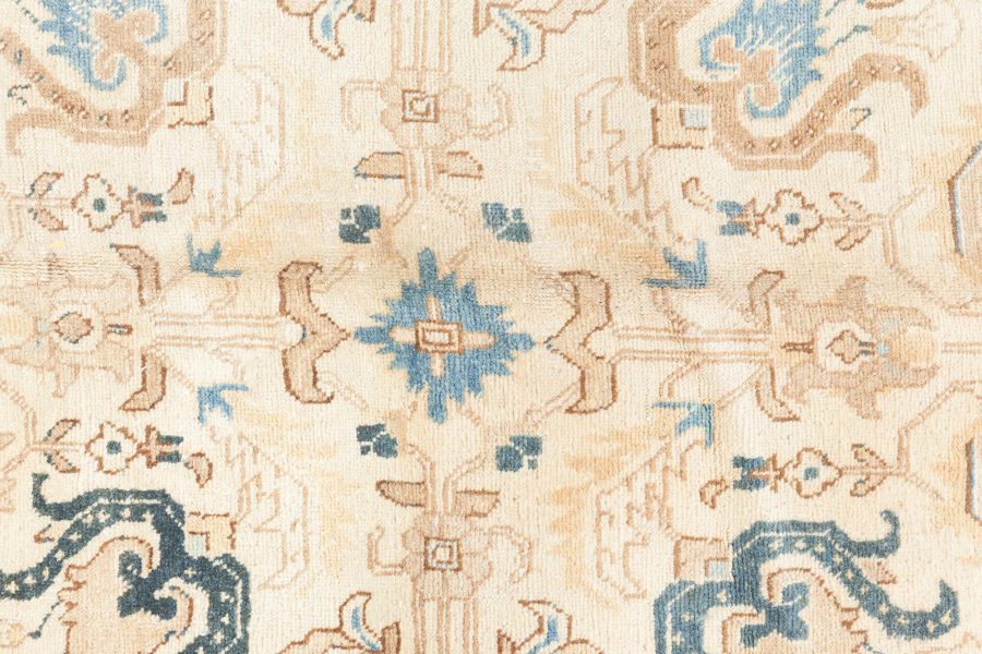 Antique Floral Persian Kirman Camel, Light Brown, Indigo Blue Handmade Wool Rug BB6485