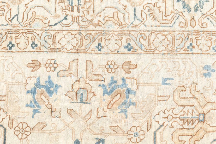 Antique Floral Persian Kirman Camel, Light Brown, Indigo Blue Handmade Wool Rug BB6485