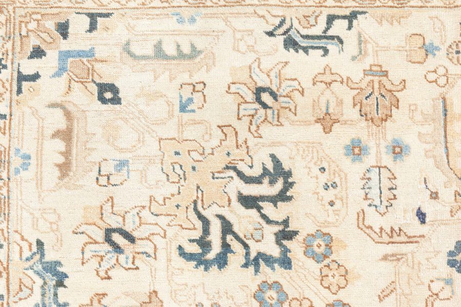 Antique Floral Persian Kirman Camel, Light Brown, Indigo Blue Handmade Wool Rug BB6485