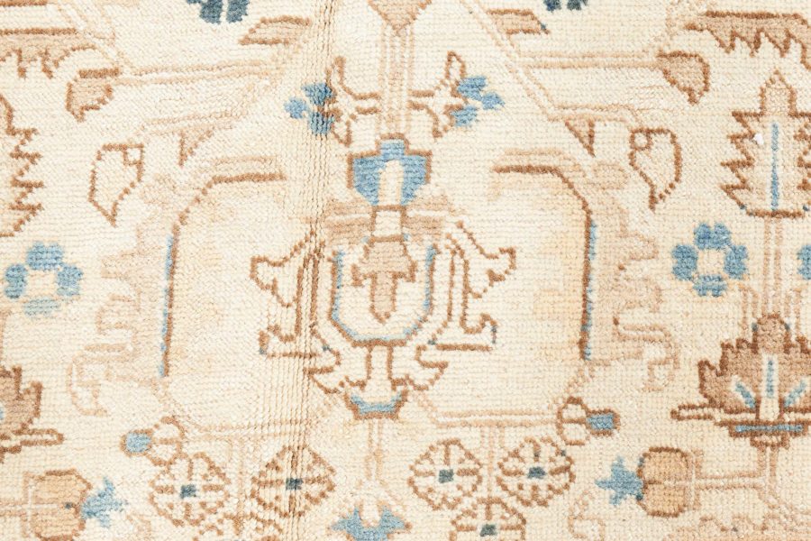 Antique Floral Persian Kirman Camel, Light Brown, Indigo Blue Handmade Wool Rug BB6485