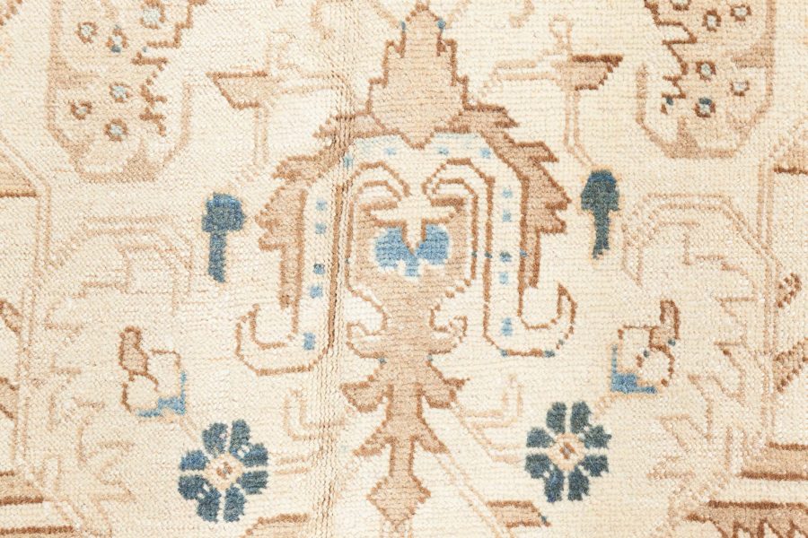 Antique Floral Persian Kirman Camel, Light Brown, Indigo Blue Handmade Wool Rug BB6485
