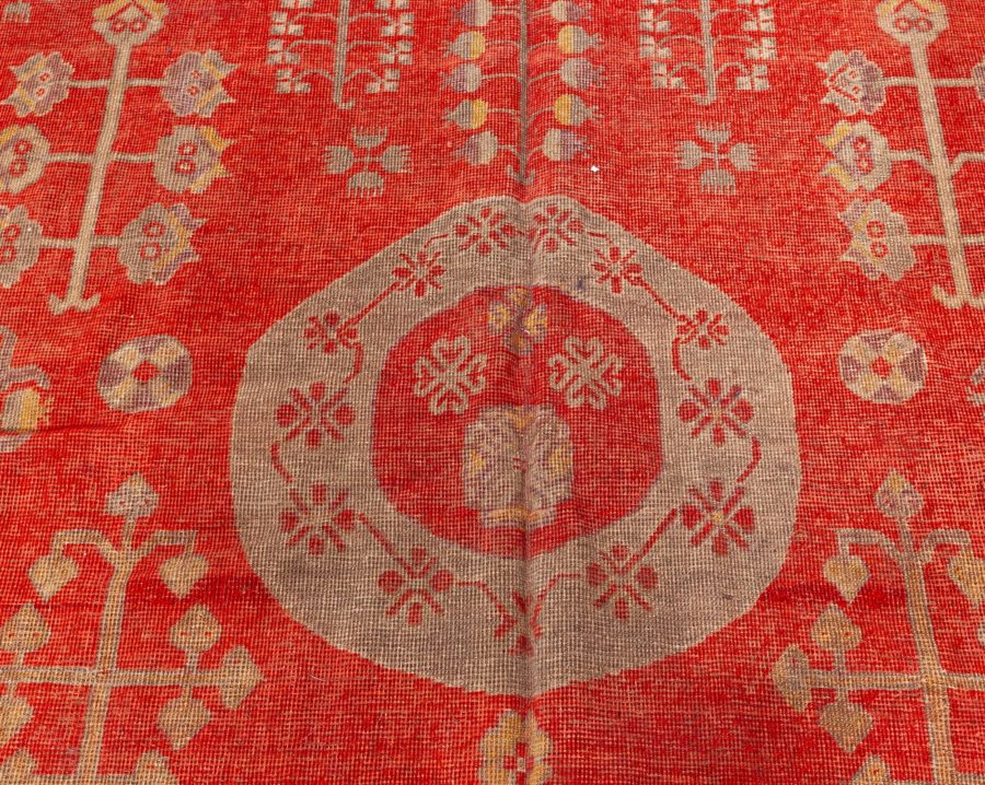 High-quality Red Samarkand, Khotan Hand Knotted Wool Rug BB6420