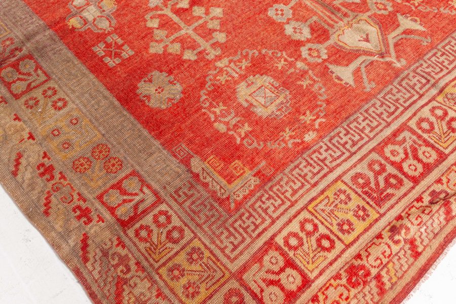 High-quality Red Samarkand, Khotan Hand Knotted Wool Rug BB6420