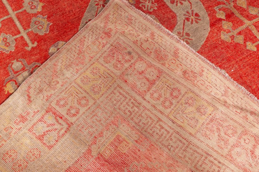 High-quality Red Samarkand, Khotan Hand Knotted Wool Rug BB6420