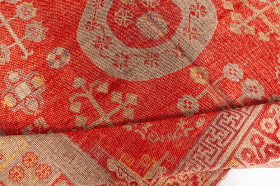 High-quality Red Samarkand, Khotan Hand Knotted Wool Rug BB6420