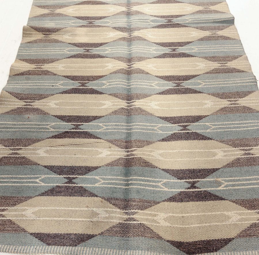 Mid-20th Century Modern Swedish Geometric Stone Grey, Ivory, Sand, Walnut Rug BB6512