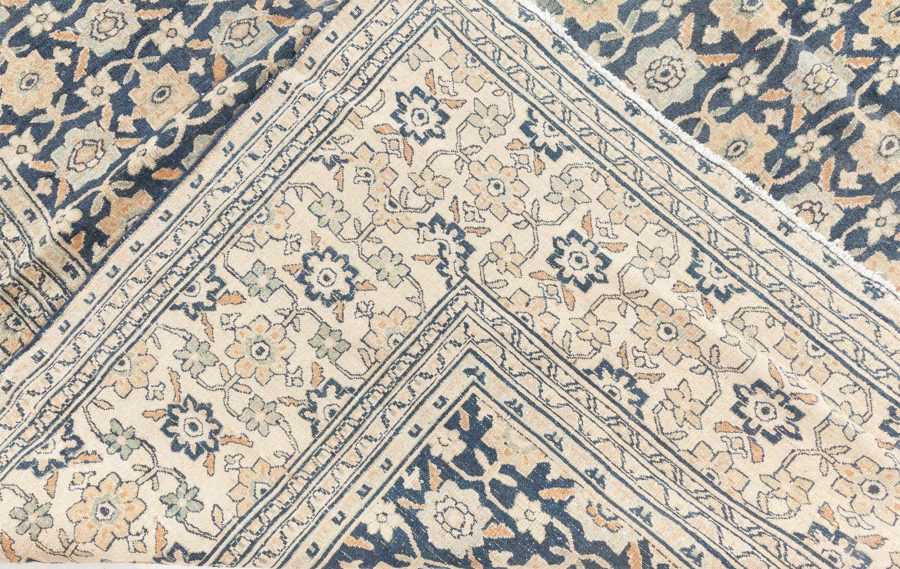 Antique Persian Meshad Botanic, Beige, Brown and Black Handwoven Wool Rug BB6501