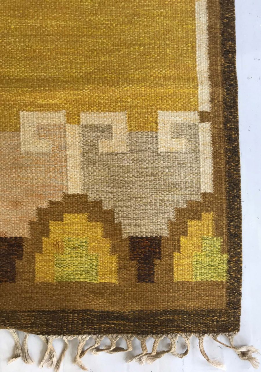 Mid-20th century Swedish Yellow, Brown & Beige Flat-Weave Rug by Ingegerd Silow BB6538