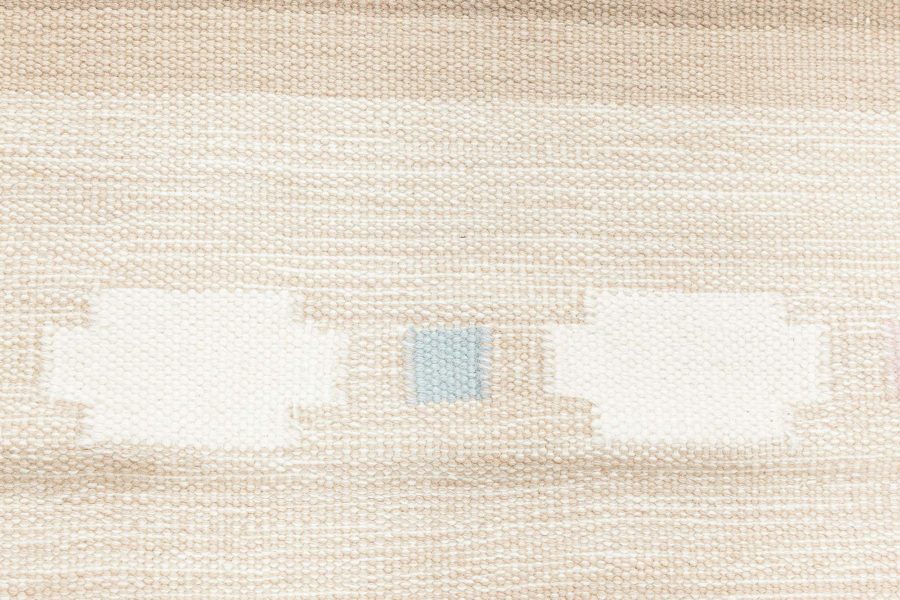 Vintage Swedish Geometric off White, Brown, Baby Blue, Pink Flat-Weave Wool Rug BB6573