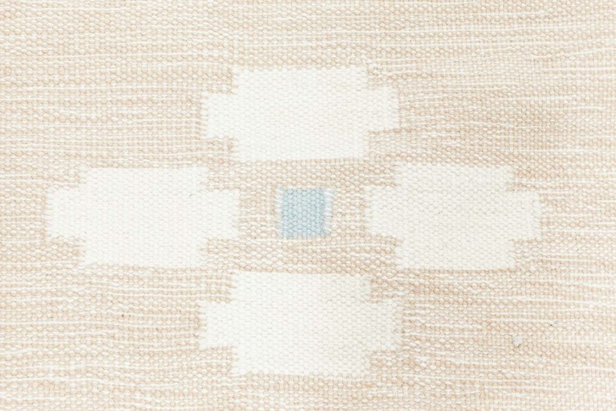Vintage Swedish Geometric off White, Brown, Baby Blue, Pink Flat-Weave Wool Rug BB6573