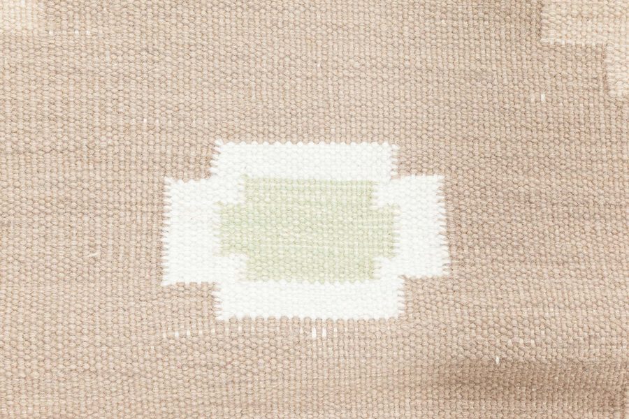Vintage Swedish Geometric off White, Brown, Baby Blue, Pink Flat-Weave Wool Rug BB6573