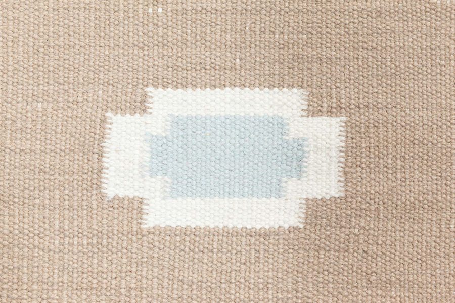 Vintage Swedish Geometric off White, Brown, Baby Blue, Pink Flat-Weave Wool Rug BB6573