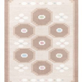 Mid-Century Swedish Geometric Soft Beige Flatweave Wool Rug BB6573