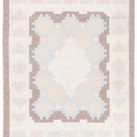 Vintage Scandinavian Geometric Light Beige Flatweave Wool Carpet By Elsa Ekholm BB6576