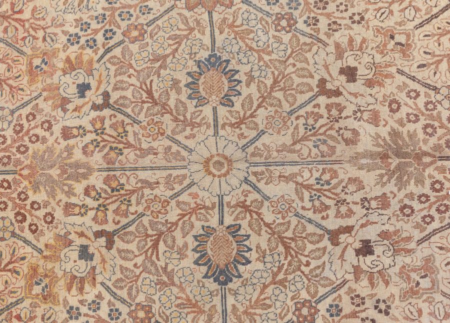 Early 20th Century Persian Tabriz Floral Beige, Sepia & Brown Handmade Wool Rug BB6623