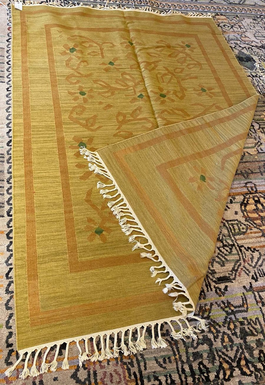 Mid-20th Century Swedish Flat-Weave Wool Rug in Amber, Rust, and Green BB6563