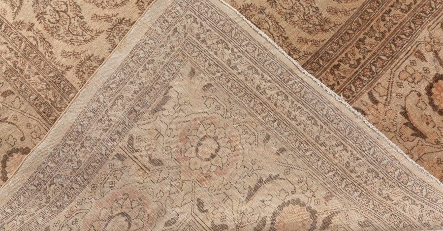 Antique Persian Tabriz Golden Beige & Brown Handwoven Wool Rug BB6599