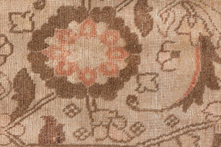 Antique Persian Tabriz Golden Beige & Brown Handwoven Wool Rug BB6599