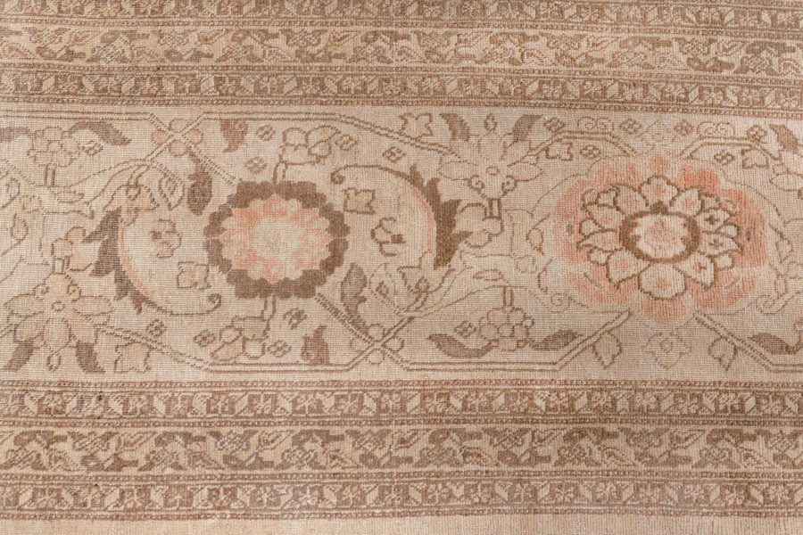 Antique Persian Tabriz Golden Beige & Brown Handwoven Wool Rug BB6599