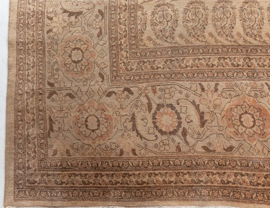 Antique Persian Tabriz Golden Beige & Brown Handwoven Wool Rug BB6599