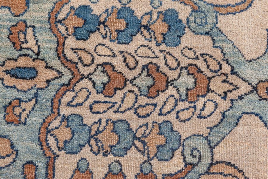 1900s Persian Kirman Brown, Beige and Blue Handmade Wool Rug (Size Adjusted) BB6600