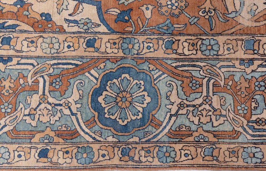 1900s Persian Kirman Brown, Beige and Blue Handmade Wool Rug (Size Adjusted) BB6600