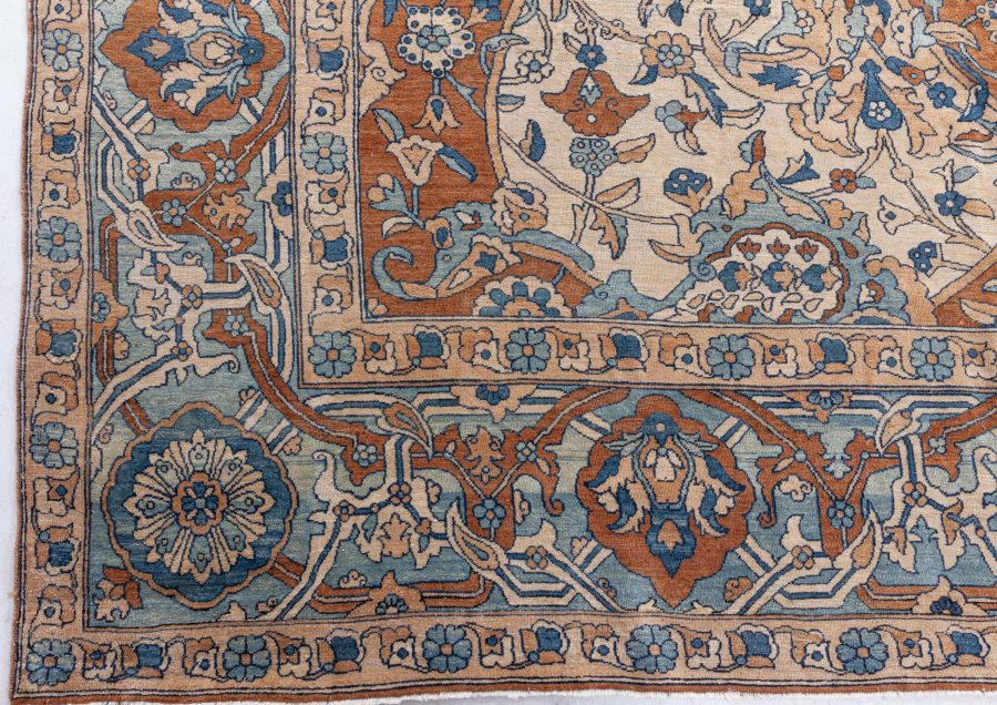 1900s Persian Kirman Brown, Beige and Blue Handmade Wool Rug (Size Adjusted) BB6600