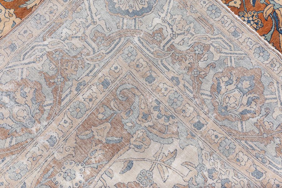 1900s Persian Kirman Brown, Beige and Blue Handmade Wool Rug (Size Adjusted) BB6600