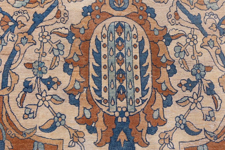 1900s Persian Kirman Brown, Beige and Blue Handmade Wool Rug (Size Adjusted) BB6600