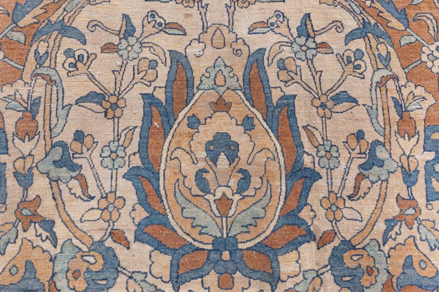 1900s Persian Kirman Brown, Beige and Blue Handmade Wool Rug (Size Adjusted) BB6600