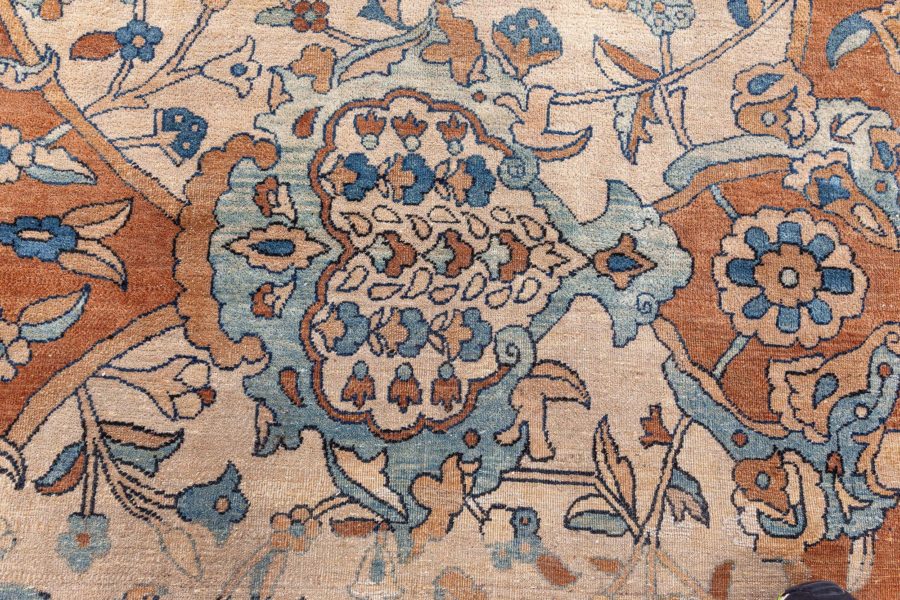 1900s Persian Kirman Brown, Beige and Blue Handmade Wool Rug (Size Adjusted) BB6600