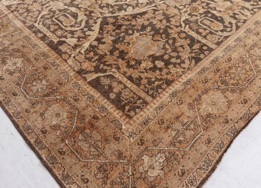 Antique Persian Sultanabad Camel and Brown Handwoven Wool Carpet BB6606