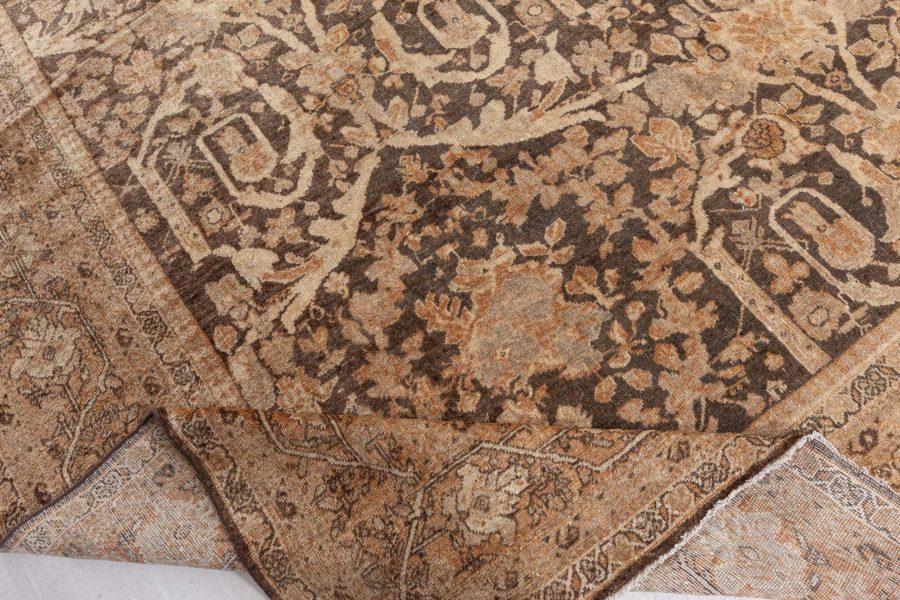 Antique Persian Sultanabad Camel and Brown Handwoven Wool Carpet BB6606