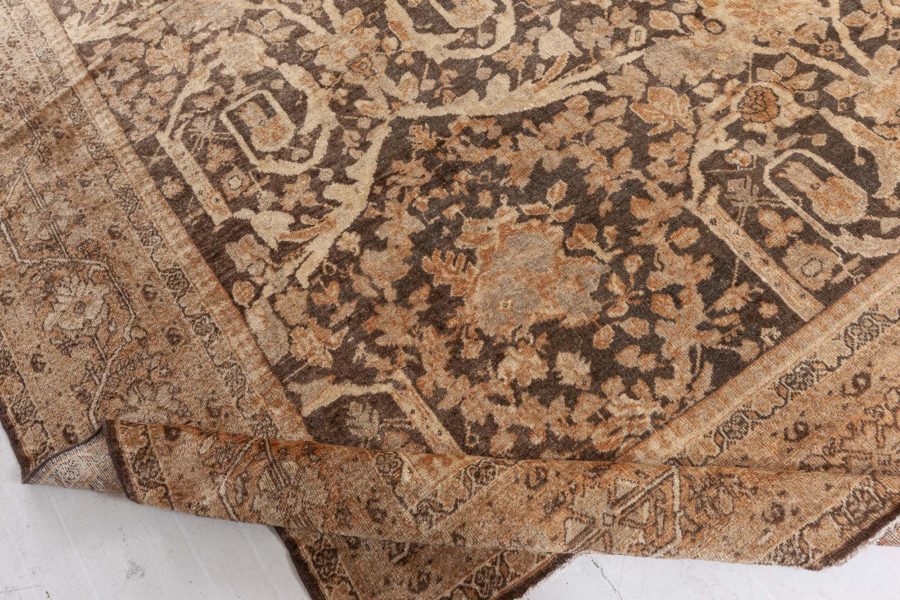 Antique Persian Sultanabad Camel and Brown Handwoven Wool Carpet BB6606