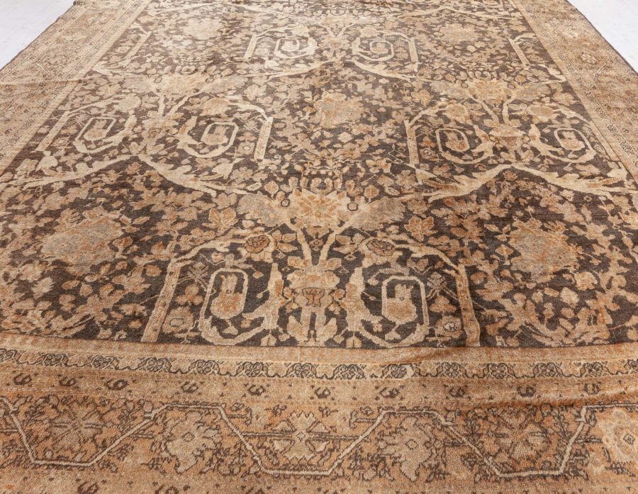 Antique Persian Sultanabad Camel and Brown Handwoven Wool Carpet BB6606