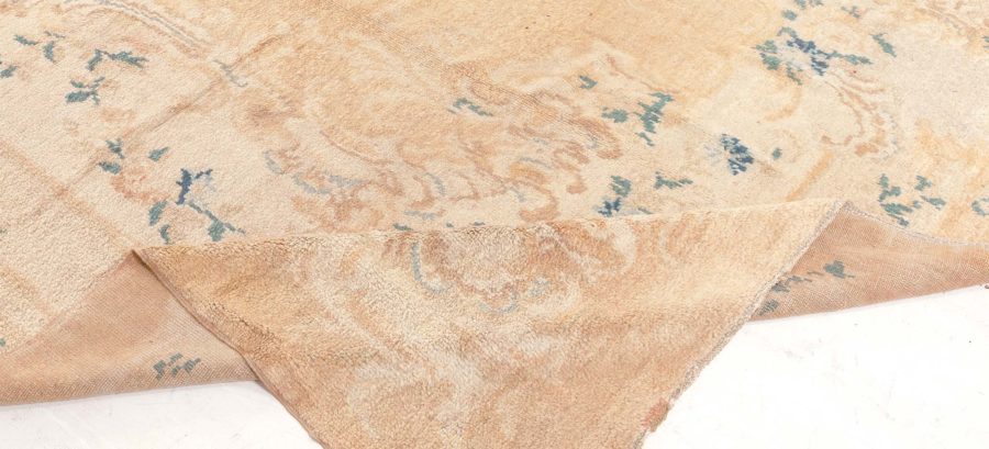 Early 20th Century Turkish Angora Oushak Floral Beige, Ivory Handmade Mohair Rug BB6615