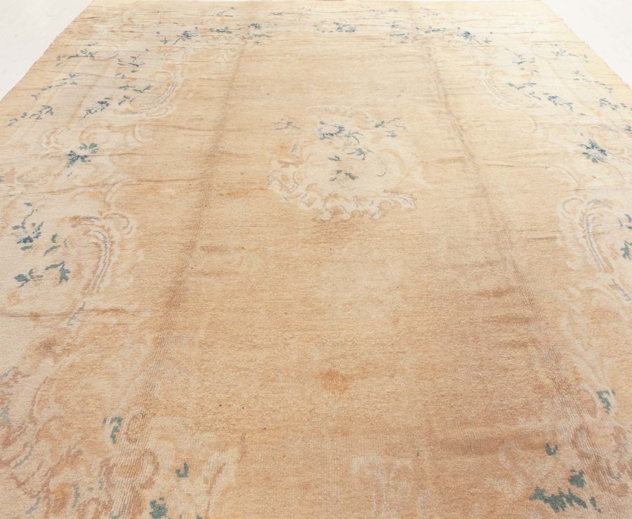 Early 20th Century Turkish Angora Oushak Floral Beige, Ivory Handmade Mohair Rug BB6615