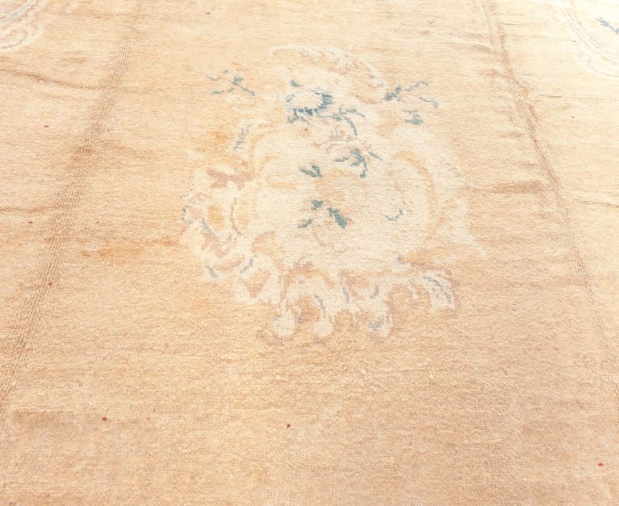 Early 20th Century Turkish Angora Oushak Floral Beige, Ivory Handmade Mohair Rug BB6615