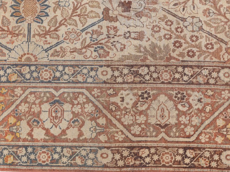 Early 20th Century Persian Tabriz Floral Beige, Sepia & Brown Handmade Wool Rug BB6623