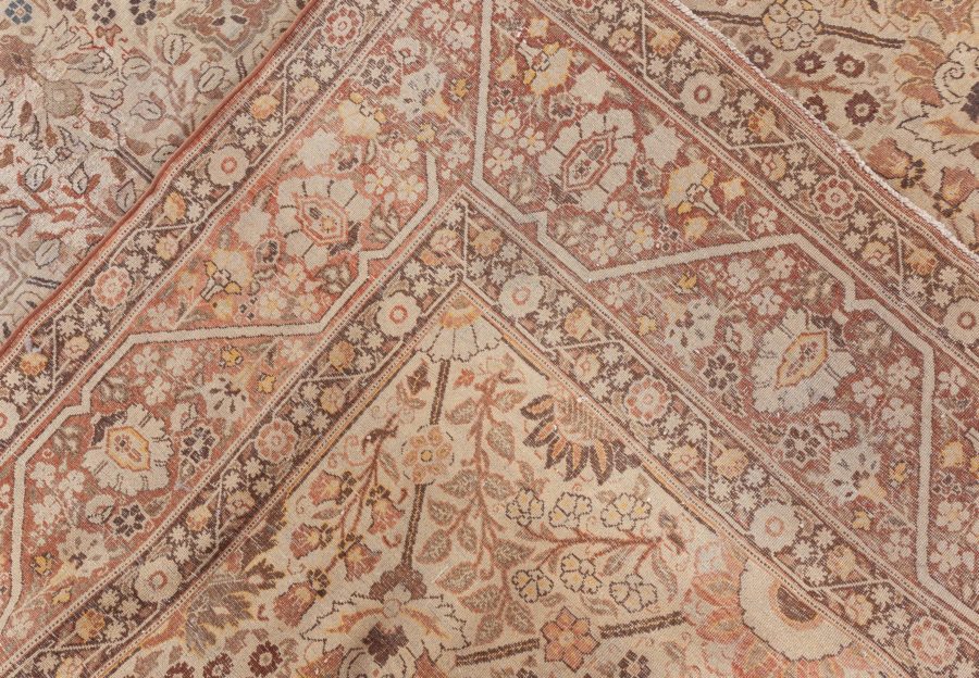 Early 20th Century Persian Tabriz Floral Beige, Sepia & Brown Handmade Wool Rug BB6623