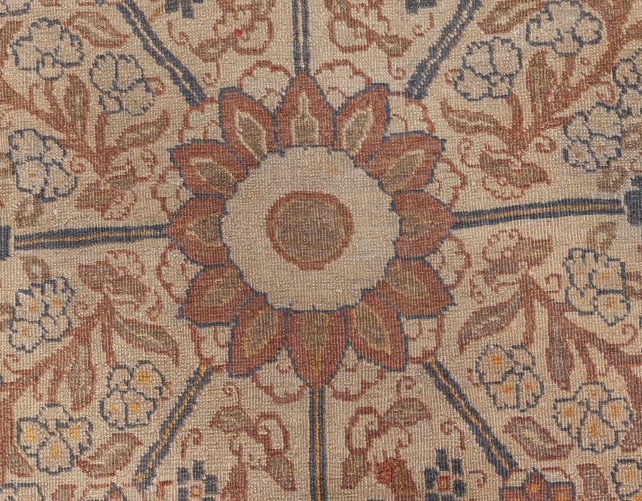Early 20th Century Persian Tabriz Floral Beige, Sepia & Brown Handmade Wool Rug BB6623