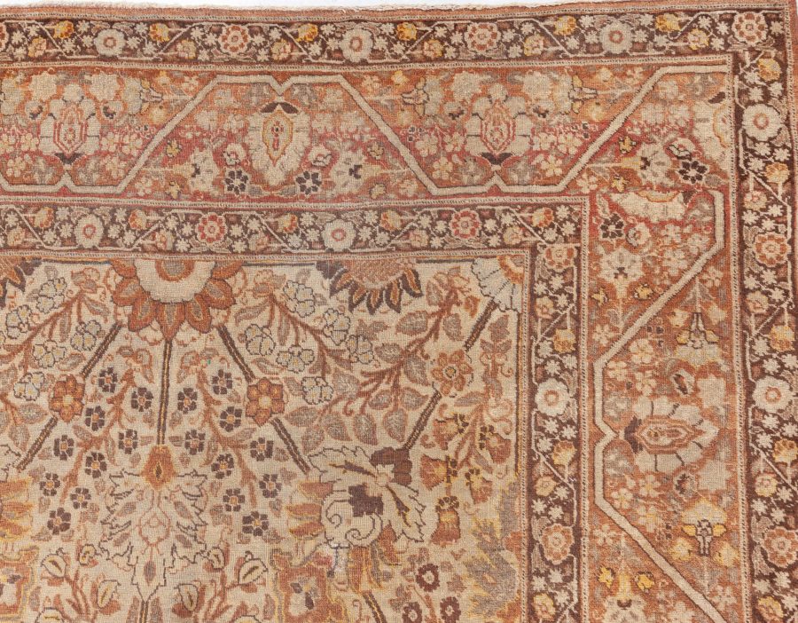 Early 20th Century Persian Tabriz Floral Beige, Sepia & Brown Handmade Wool Rug BB6623