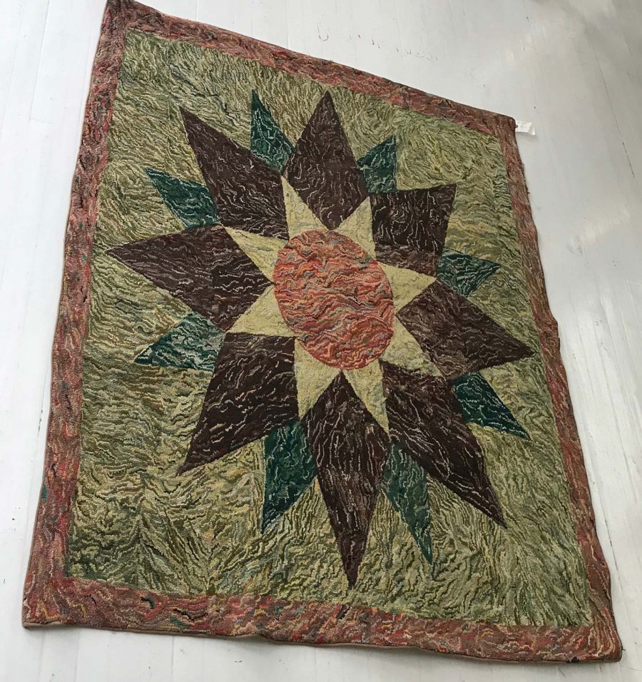 One-of-a-kind Vintage Star Designed Hooked Rug BB6625