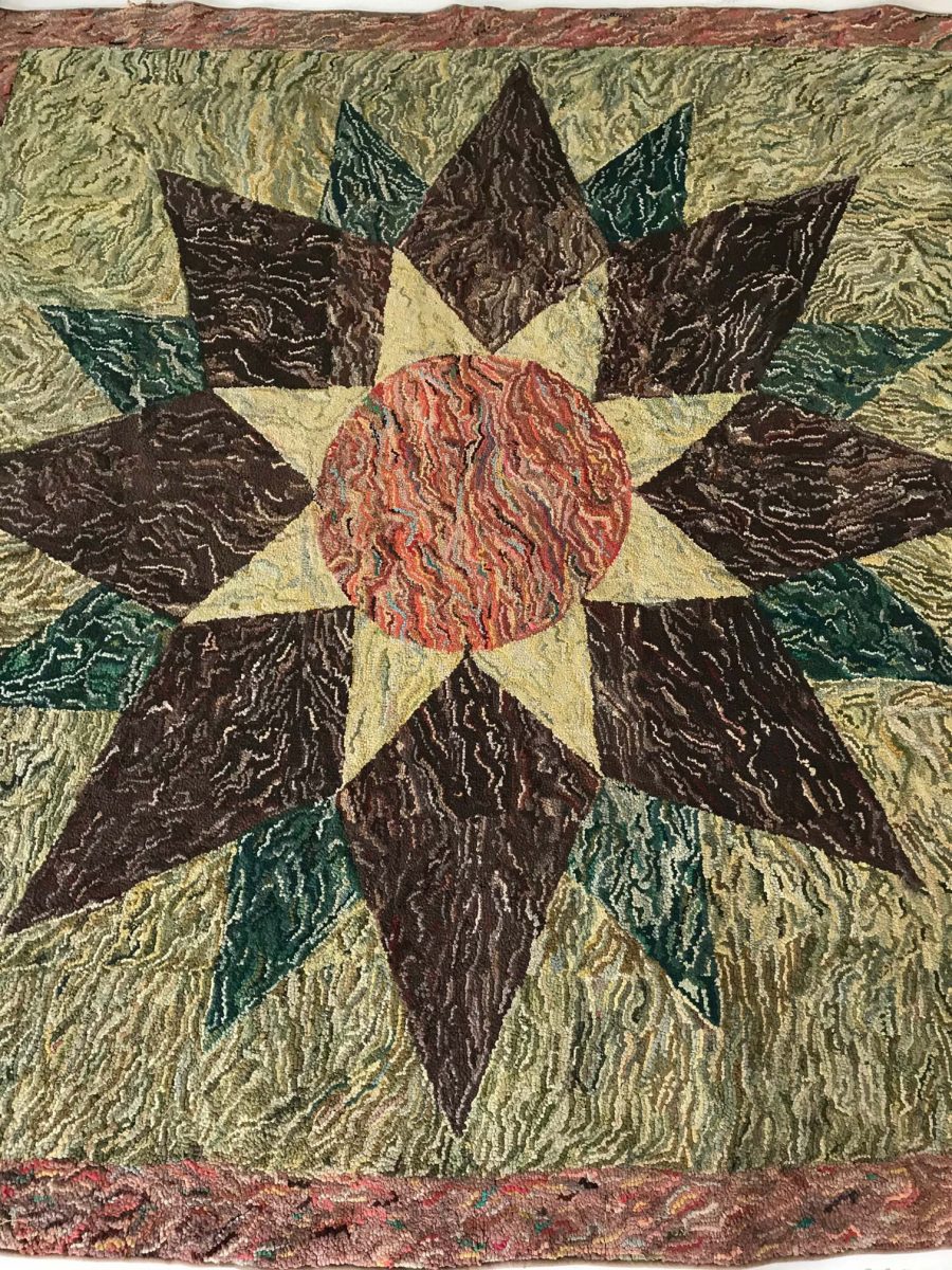 One-of-a-kind Vintage Star Designed Hooked Rug BB6625