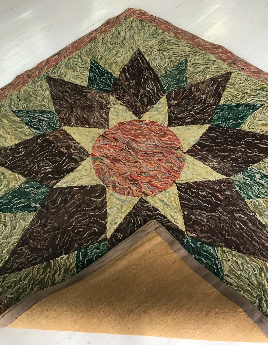 One-of-a-kind Vintage Star Designed Hooked Rug BB6625