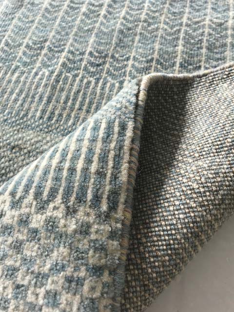 Doris Leslie Blau Collection Scandinavian Style Cut-pile Blue Ivory Wool Runner N11771