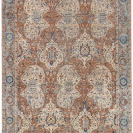 Kirman Persian Antique Allover Floral Warm Tan Hand-Knotted Wool Rug – Circa 1900 (Size Adjusted) BB6600