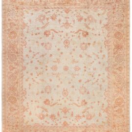 Antique Oushak Turkish Allover Floral Light Beige Hand-Knotted Wool Rug – Circa 1900 BB8741