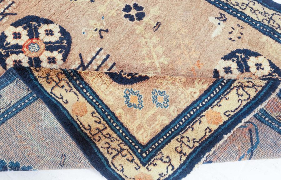 Midcentury Samarkand Navy Blue and Beige Handmade Wool Carpet BB6628
