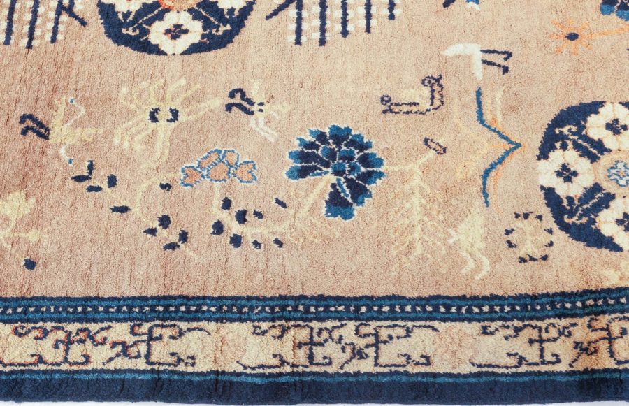 Midcentury Samarkand Navy Blue and Beige Handmade Wool Carpet BB6628
